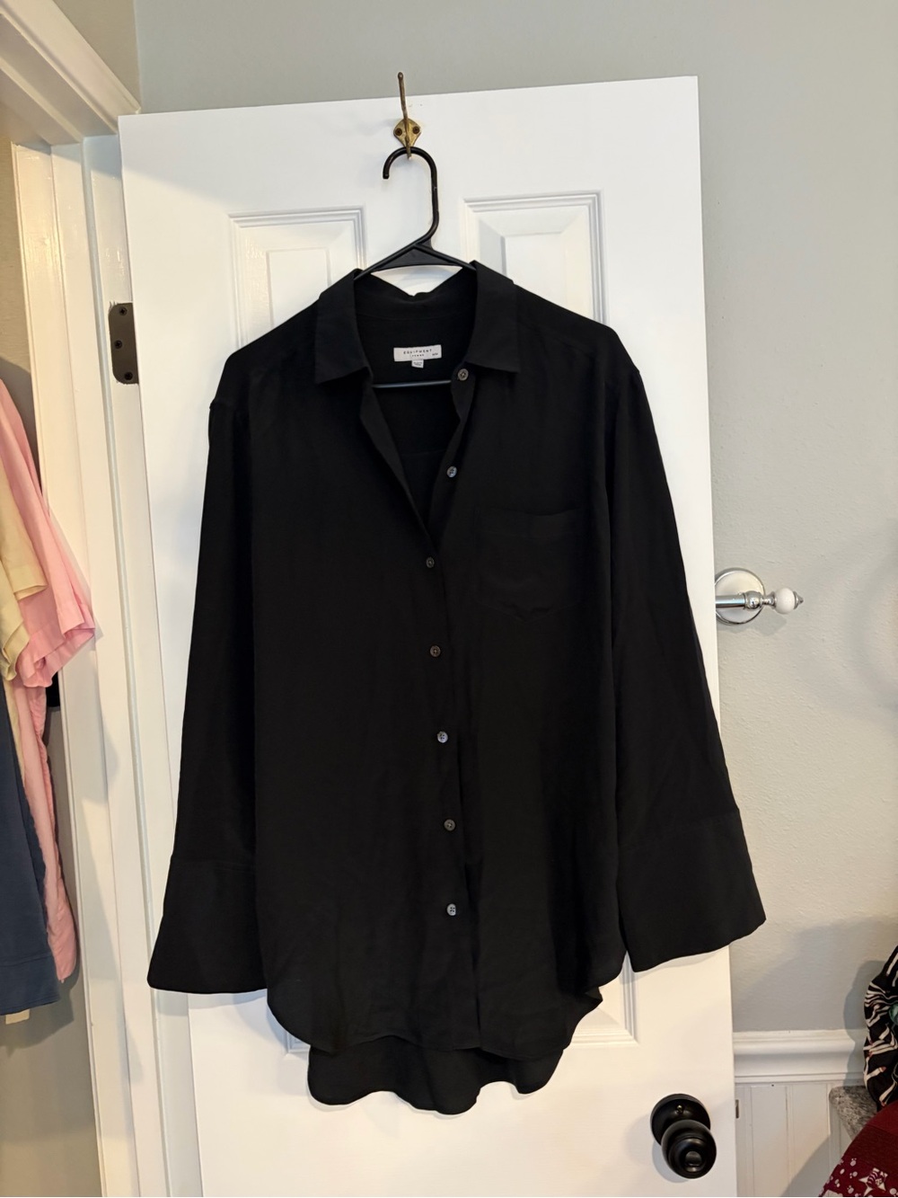 Equipment Black Silk Button Front Blouse Medium